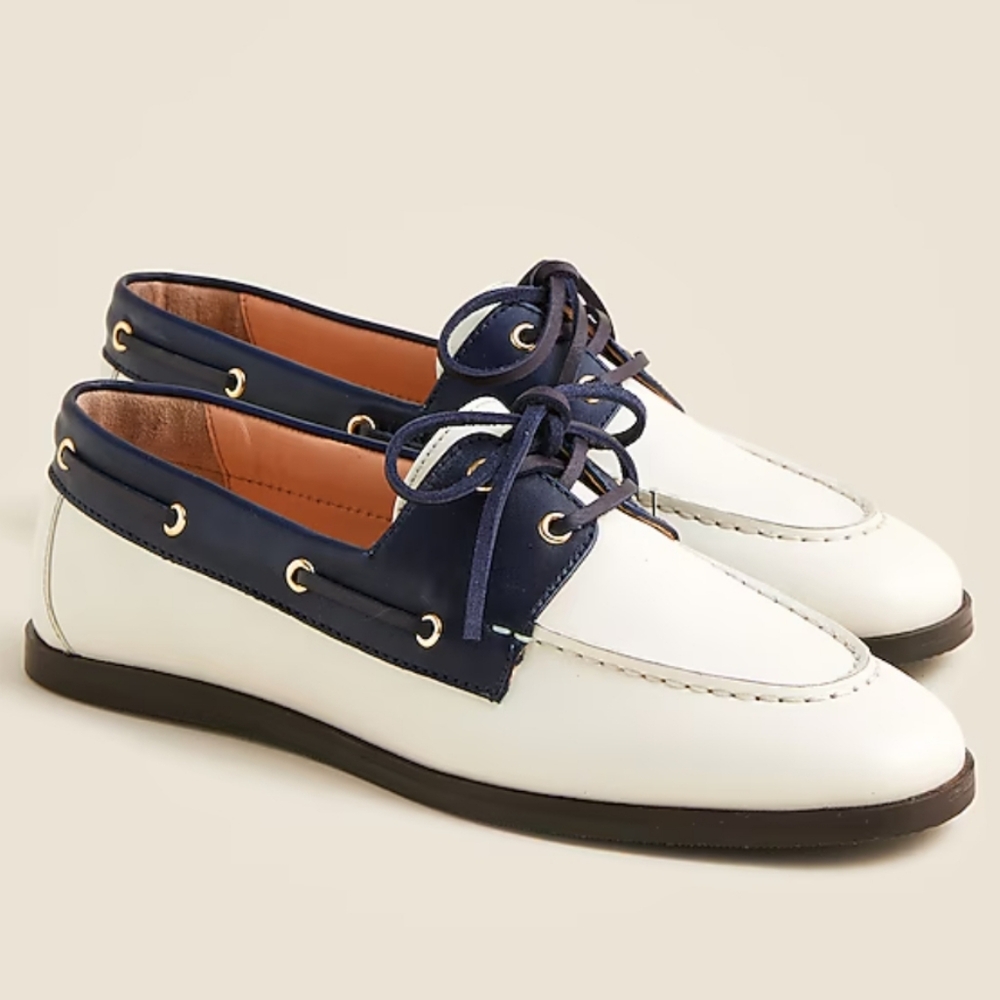 J. Crew Boat Shoes in leather - ivory, navy
